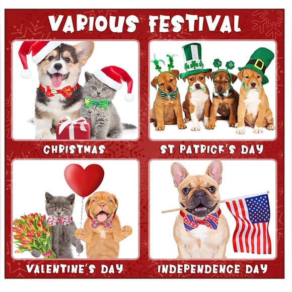 Bow Tie Collars 4 Holiday Pieces Dogs Cats Christmas Valentine St Patty July 4th - Picture 6 of 15